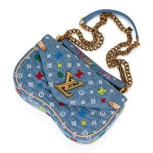 Louis Vuitton New Wave Chain Shoulder Bag Embroidered Monogram Denim